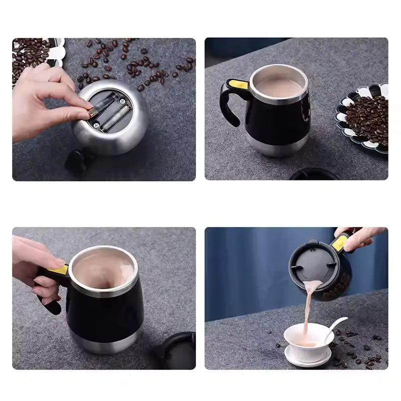 Double Insulated Self Stirring Mug Electric Lazy Automatic Mixing Stainless Steel Travel Coffee Mug