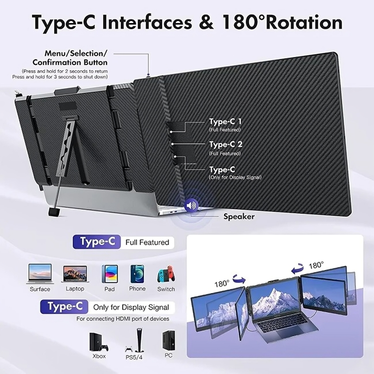 Portable Monitor For Laptop Dual Screen Triple Portable Led Screen Triple Screen Laptop