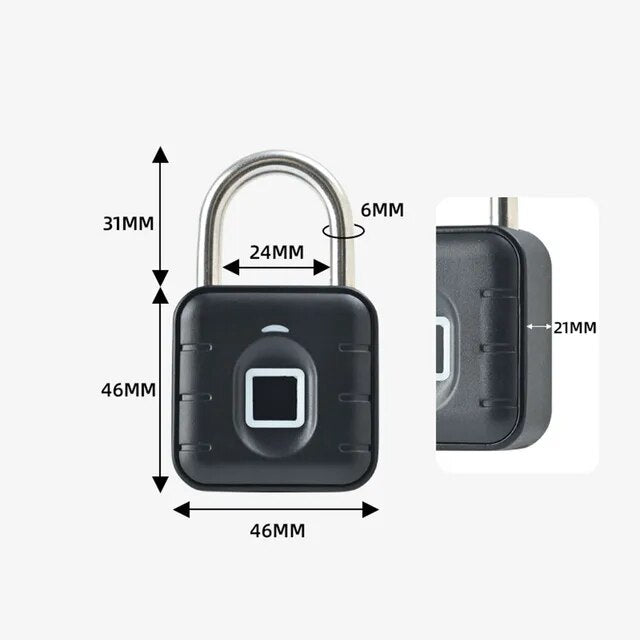 Smart Padlock Fingerprint/6 Digit Combination Lock Intelligent Unlocking Digital Electronic Lock Keyless Security Protection